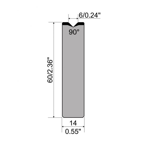 1-V die R1 European type A Series with total height=60mm, α=90°, Radius=1,5mm, Material=C45,