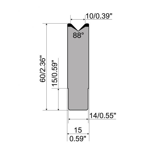 1-V die R1 European type A Series with total height=60mm, α=88°, Radius=2mm, Material=C45, M