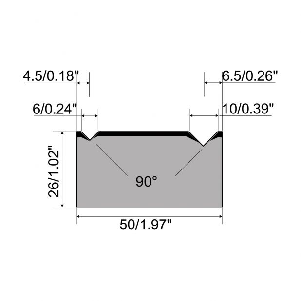 2-V die R1 European type A Series with total height=26mm, α=90°, Radius=0.4/0.6mm, Material=C45, Max. load=7