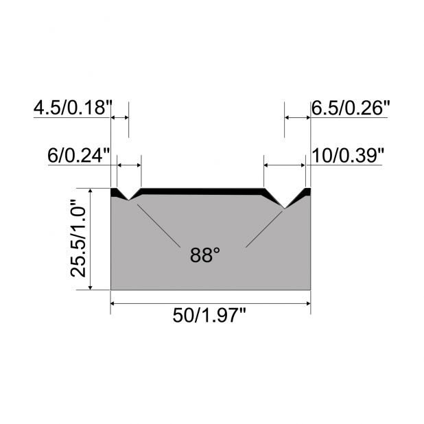 2-V die R1 European type A Series with total height=25,5mm, α=88°, Radius=0.4/0.6mm, Material=C45, Max. loa