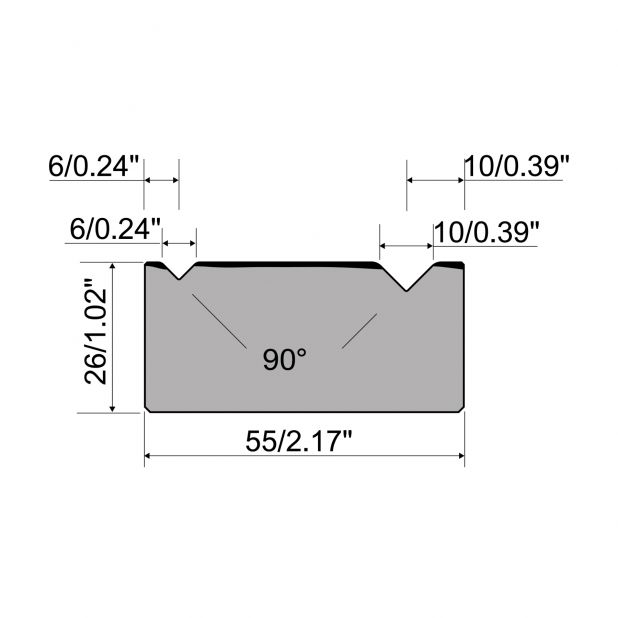 2-V die R1 European type A Series with total height=26mm, α=90°, Radius=1.5/2.5mm, Material=C45, Max. load=