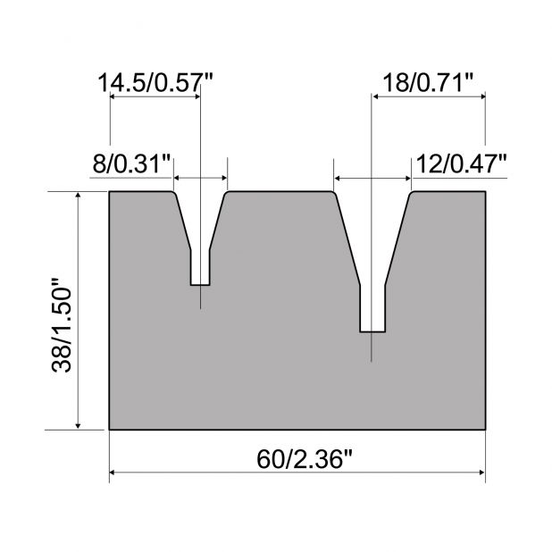 Holder for self centering 2-V die R1 european A series with height 38mm, Material=42Cr, Max. load=300kN/m.