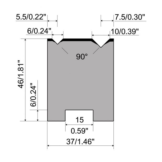 Self centering 2-V die R1 European type A Series with total height=46mm, α=90°, Radius=0.4/0.6mm, Material=C