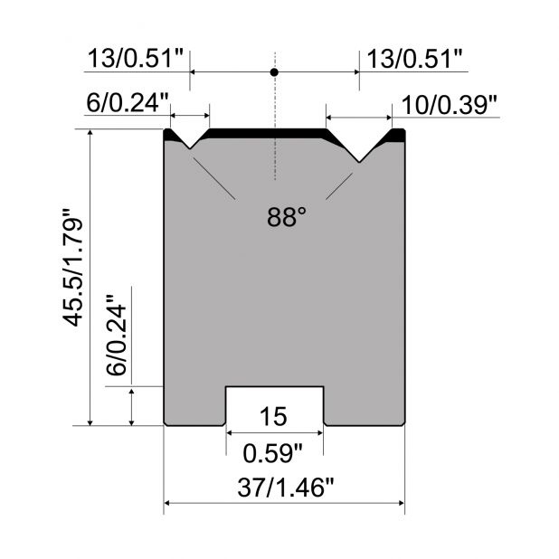 Self centering 2-V die R1 European type A Series with total height=45,5mm, α=88°, Radius=0.4/0.6mm, Material