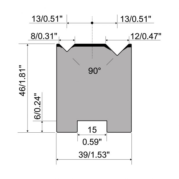 Self centering 2-V die R1 European type A Series with total height=46mm, α=90°, Radius=0.5/0.8mm, Material=C