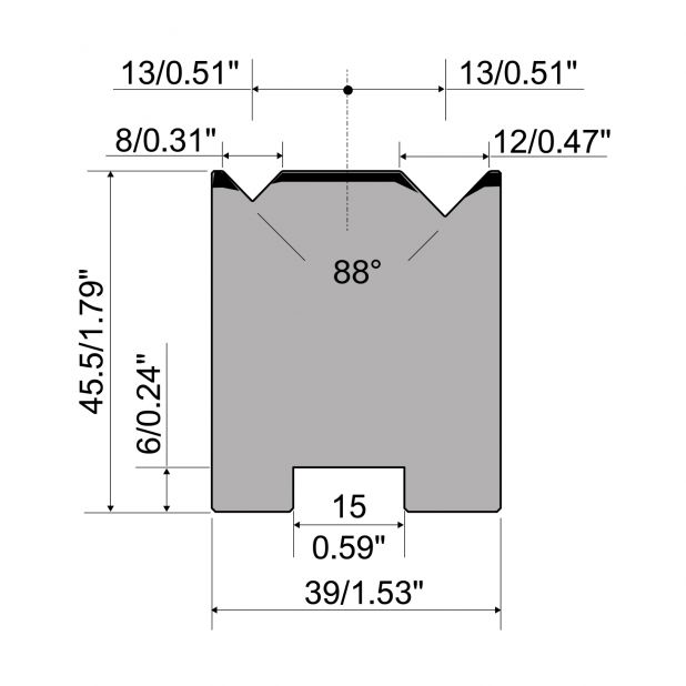 Self centering 2-V die R1 European type A Series with total height=45,5mm, α=88°, Radius=0.5/0.8mm, Material