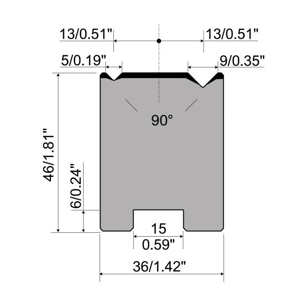 Self centering 2-V die R1 European type A Series with total height=46mm, α=90°, Radius=0.4/0.6mm, Material=C