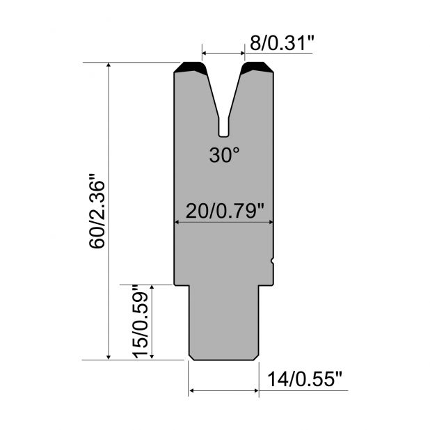 Die R1 CFH serie with working height=mm, α=30°, Radius=1,5mm, Material=42cr, Max. load=350kN/m.