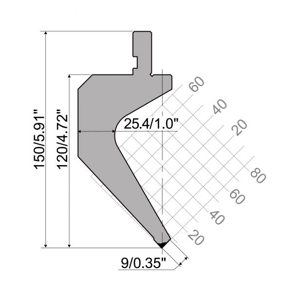 Punch R1 European type AFH Series with Working height=120mm, α=86°, Radius=0,2mm, Material=42Cr, Max. load=5