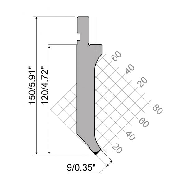 Punch R1 European type AFH Series with Working height=120mm, α=86°, Radius=0,2mm, Material=42Cr, Max. load=1