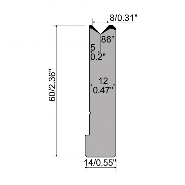 Die R1 CFH serie with working height=mm, α=86°, Radius=1,5mm, Material=42cr, Max. load=900kN/m.