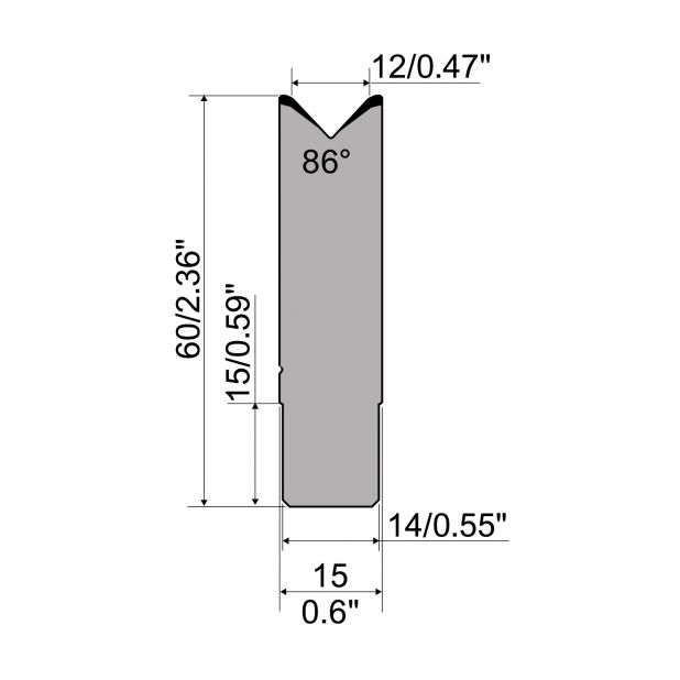 Die R1 CFH serie with working height=mm, α=86°, Radius=2,5mm, Material=42cr, Max. load=650kN/m.