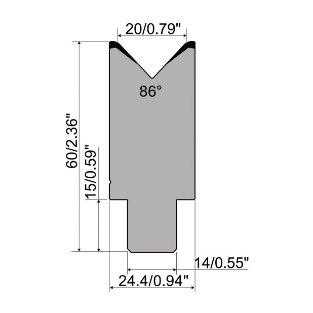 Die R1 CFH serie with working height=mm, α=86°, Radius=3mm, Material=42cr, Max. load=1000kN/m.