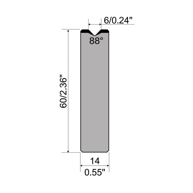 Self centering 1-V die R1 European type with height=60mm, α=88°, Radius=0,8mm, Material=C45, Max. load=1000k