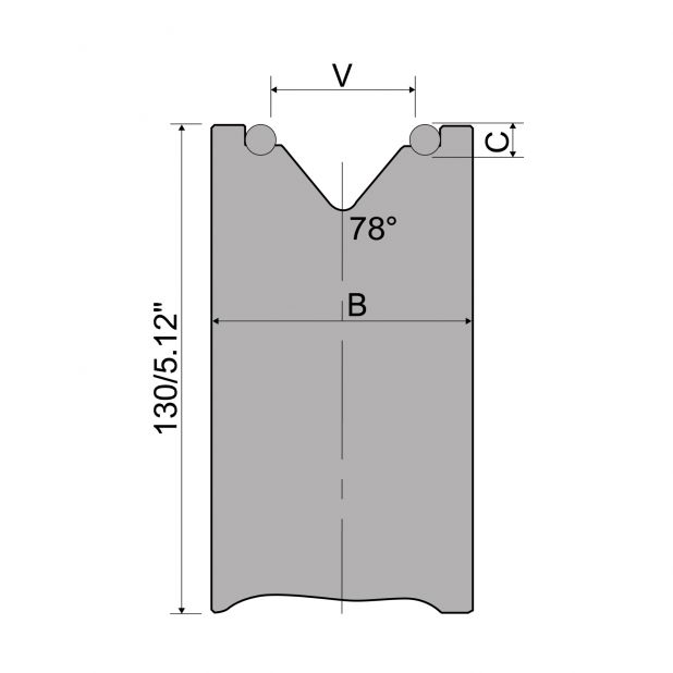 Die with rollers H=130 mm. V min. available 20 mm and V max. available 120 mm.