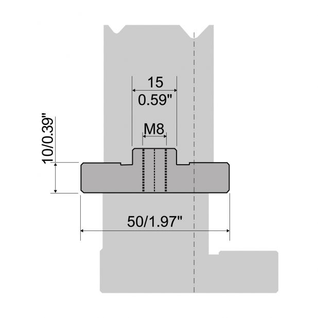 Holder for 2-V die R1 with height 15mm, Material=C45
