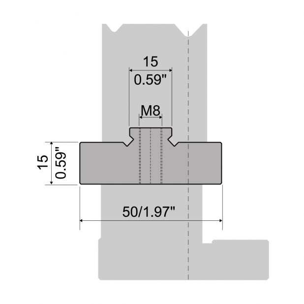 Holder for 2-V die R1 with height 20mm, Material=C45