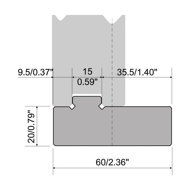 Holder for 2-V die R1 with height 25mm, Material=C45