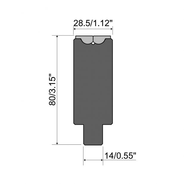 Rolla-V die RVS series in 42 Cr. max.Load 1000 kN/m. min. Angle 35°