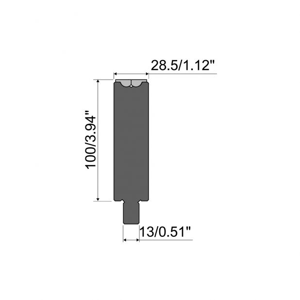 Rolla-V die RVT series in 42 Cr. max.load 1000 kN/m. min. angle 35°.