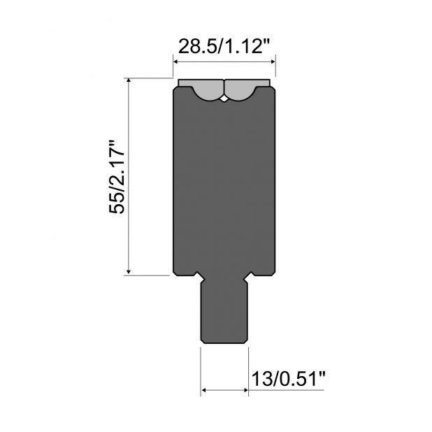 Rolla-V die RVT series in 42 Cr. max.load 1000 kN/m. min. angle 35°.