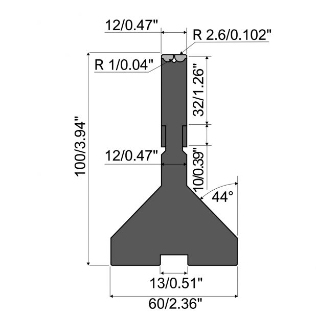 Rolla-V die  XT Series in 42 Cr. max.load 500 kN/m. min. angle 60°.