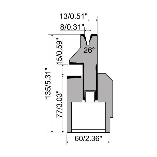 Pneumatic Hemming die R1 European type with total height=110mm, α=30°, Radius=1,5mm, Material=42Cr, Max. loa