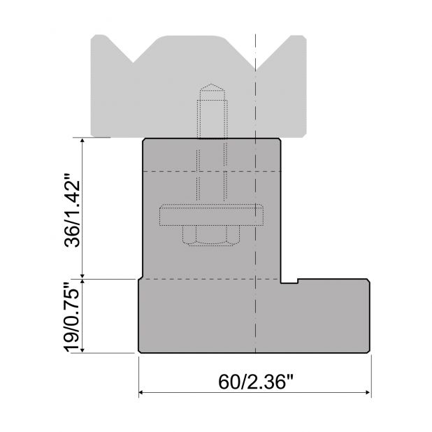 Holder for 2-V die R1 with height 55mm, Material=C45