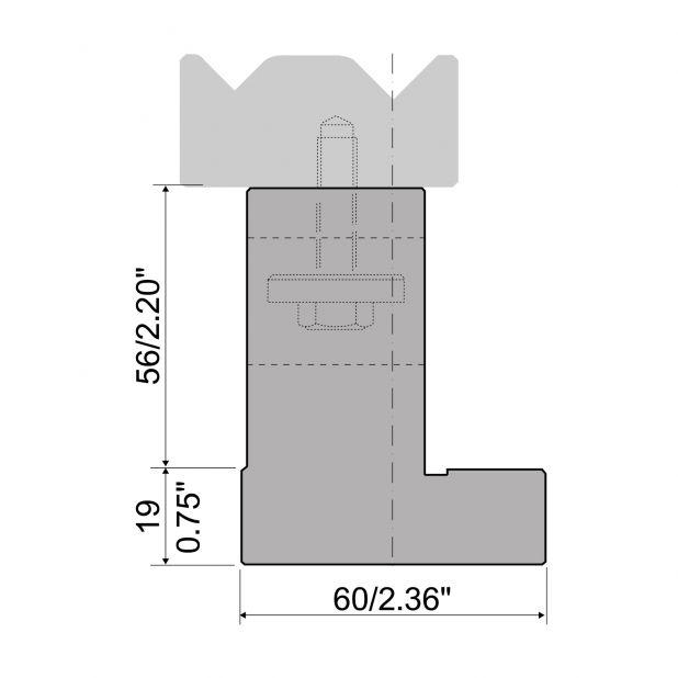 Holder for 2-V die R1 with height 75mm, Material=C45