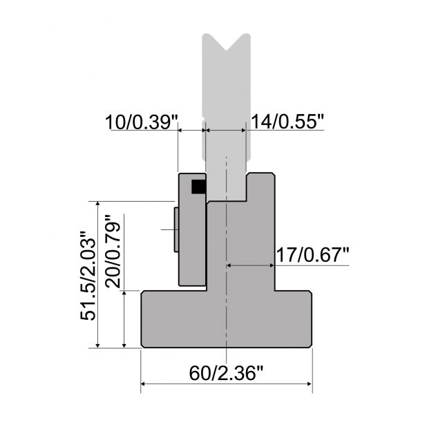 Holder for self centering 1-V die R1 with height 61,5mm, Material=C45, Max. load=1000kN/m.