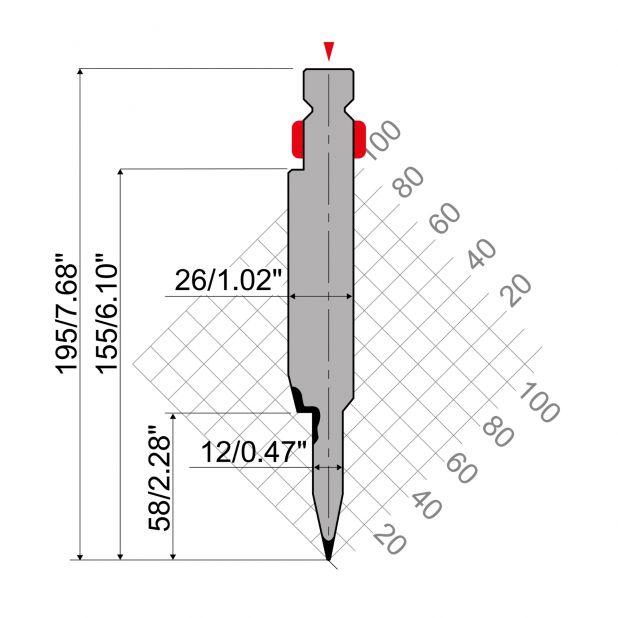 Hemming tools R2 type with Working height=158mm, α=24°, Radius=0,6mm, Material=42Cr, Max. load=800-1000kN/m