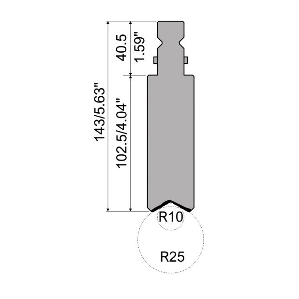 Hemming tools R2 type with Working height=106mm, Material=42Cr, Max. load=1000kN/m. To use with R10-R25