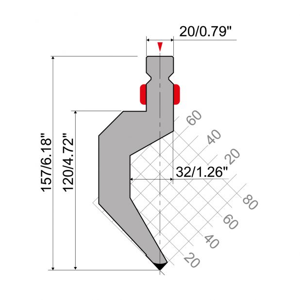 Punch R2 type with Working height=120mm, α=86°, Radius=1mm, Material=42Cr, Max. load=800kN/m.