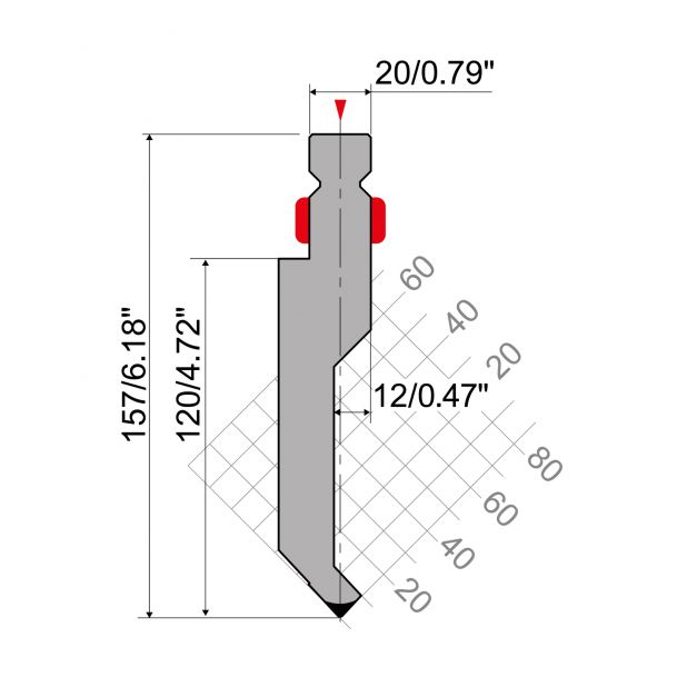 Punch R2 type with Working height=120mm, α=86°, Radius=1mm, Material=42Cr, Max. load=800kN/m.